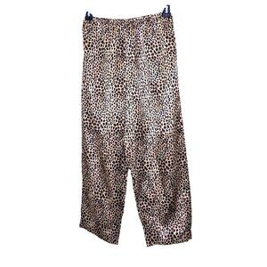 Womens Satiny Leopard Print Sleep Lounge Pants Size Medium Brown Elastic Waist